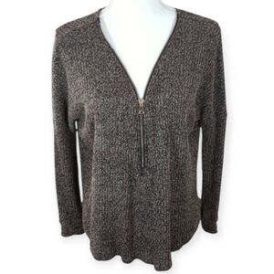 WINDSOR ZIP FRONT GRAY/TAUPE SWEATER SZ.M EUC